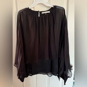 Trina Turk women’s blouse, black, flowy with layers, medium